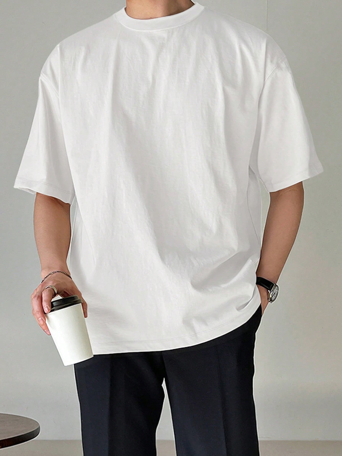 Men Cotton Solid Drop Shoulder Plain T Shirt
