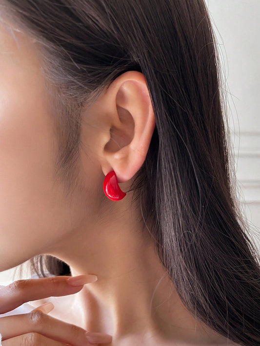 1pair Simple Red Stud Earrings For Women, Perfect For Daily Wearing