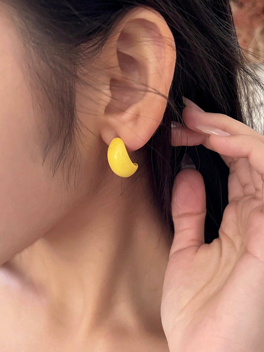 1pair Ladies' Simple Yellow Ear Studs For Everyday Wear
