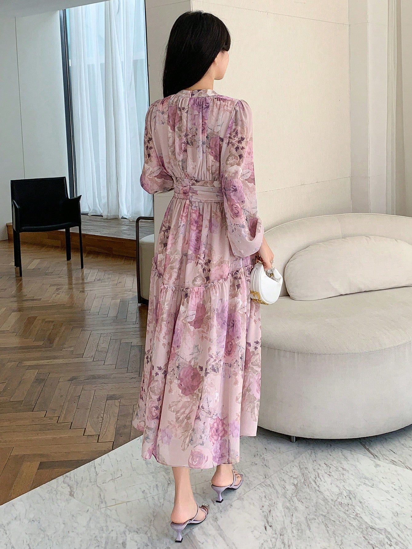 Women's Floral Pattern Long Sleeve Holiday Style Dress