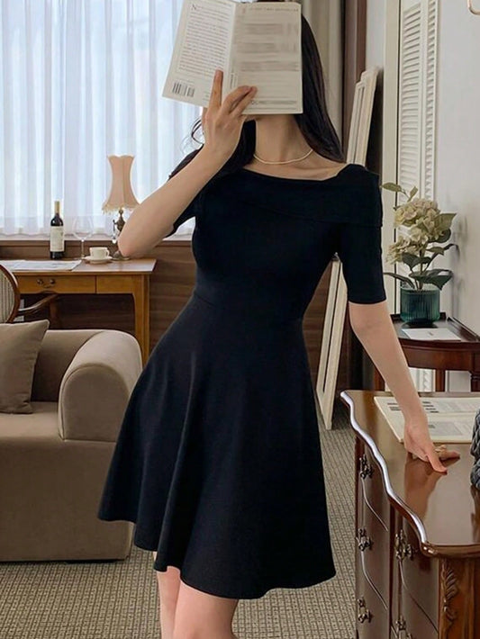 Women Plain Simple Half Sleeve Dress