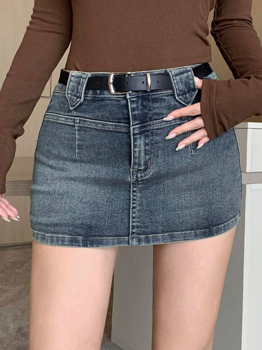 Kpop Ladies' Slim Fit Denim Pencil Skirt