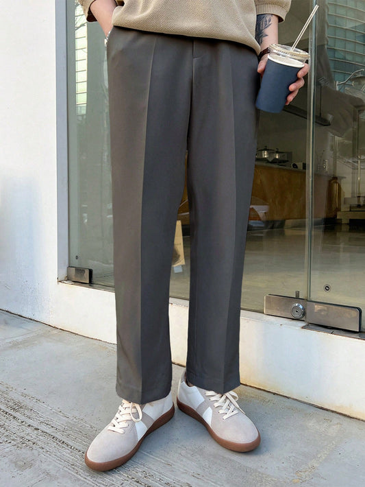 Men Casual Solid Color Tapered Suit Trousers