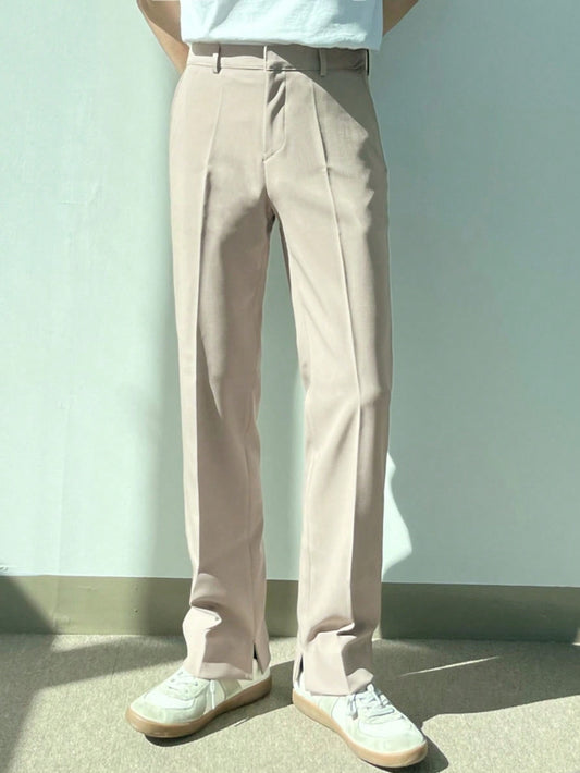 Men's Four Seasons Casual Solid Color Split Hem Suit Pants