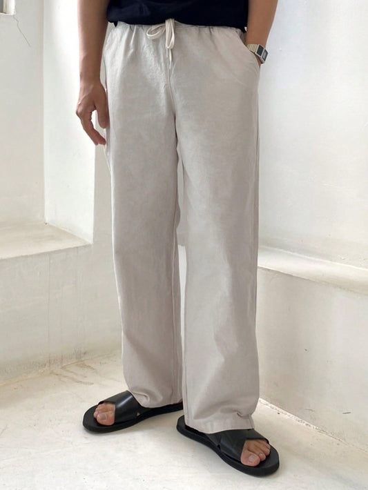 Men's Solid Color Casual Drawstring Waist Pants For All Seasons