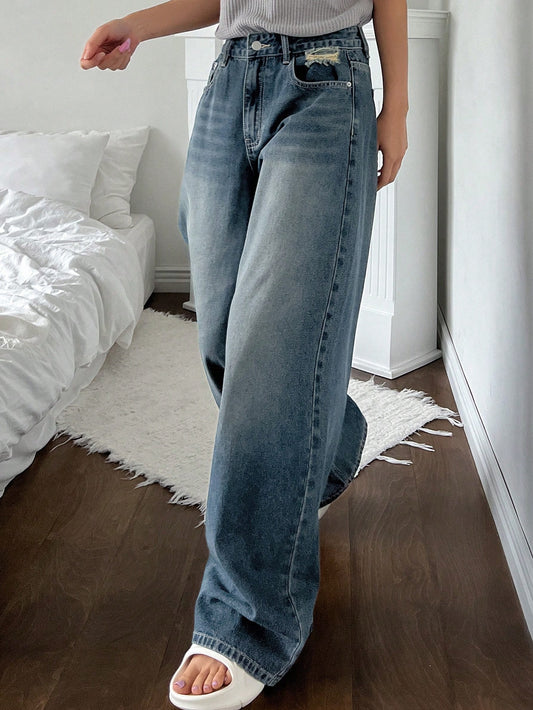Women Loose Wide Leg Jeans With Pockets, Perfect For Daily WearHomeOutdoors