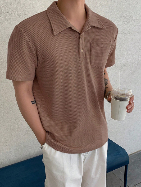 Men's Solid Color Patch Pocket Summer Casual Polo Shirt