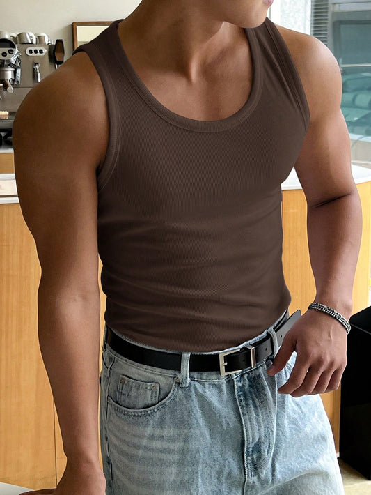 Men's Solid Color Basic Casual Tank Top With Round Neck