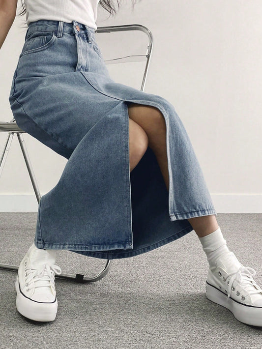 Women's Simple Daily Casual Denim Skirt With Slit
