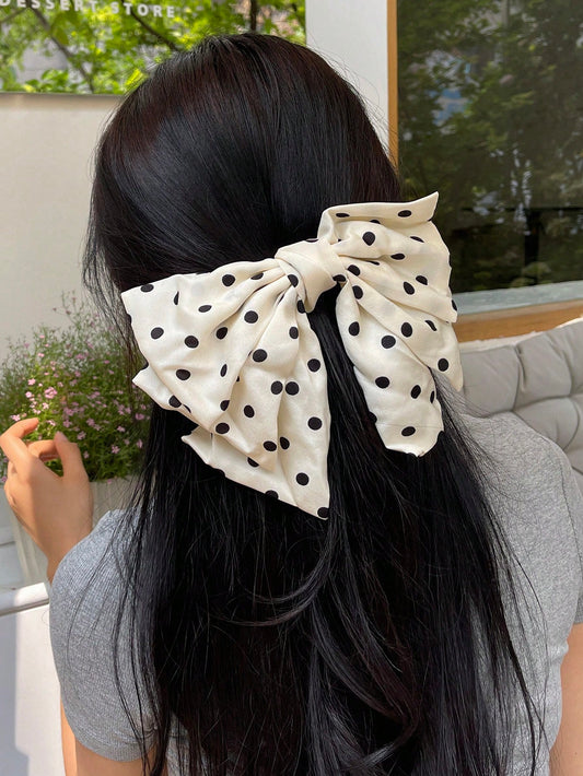 Elegant Polka-Dot Bow-Shaped Hair Clip French Hair Bow For Women & Girls