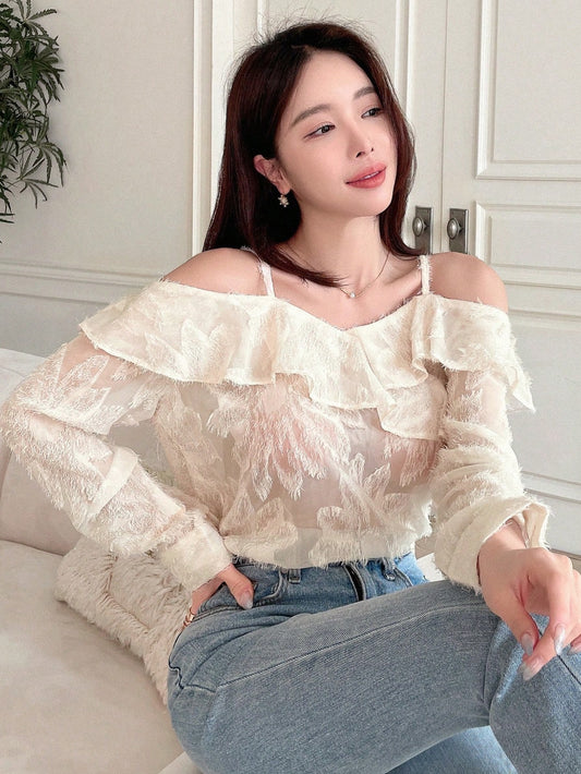 Fashionable Sweet And Spicy Girl Color Off-Shoulder Cami Shirt