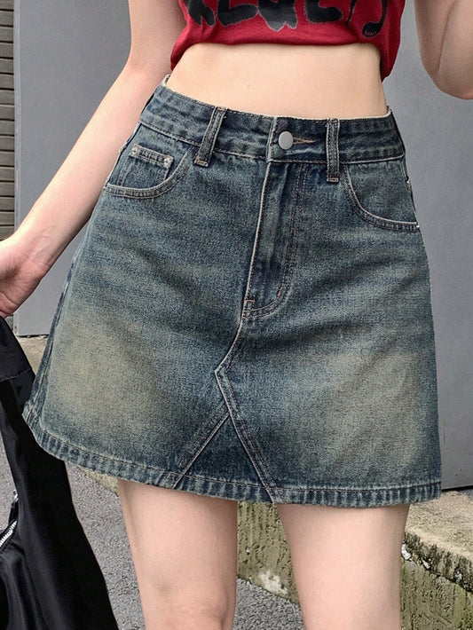 Women's Summer Casual Washed Denim Skirt