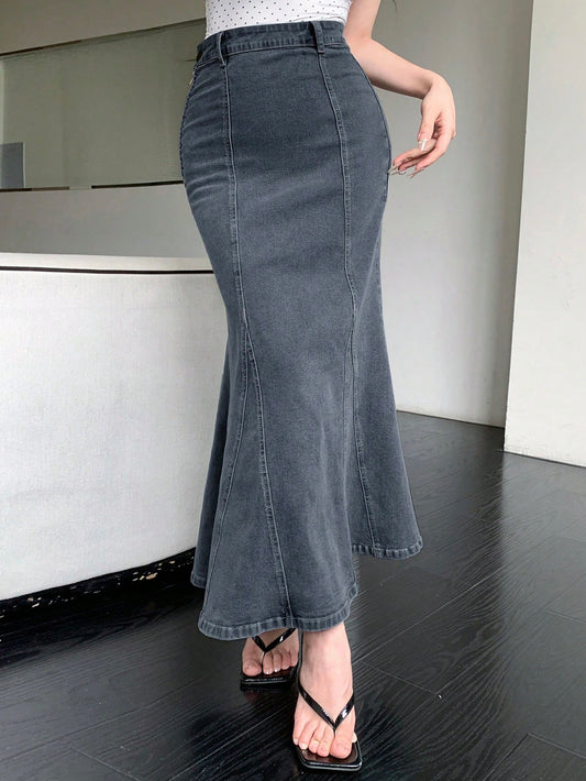 Women's Casual High-Low Denim Skirt With Slit