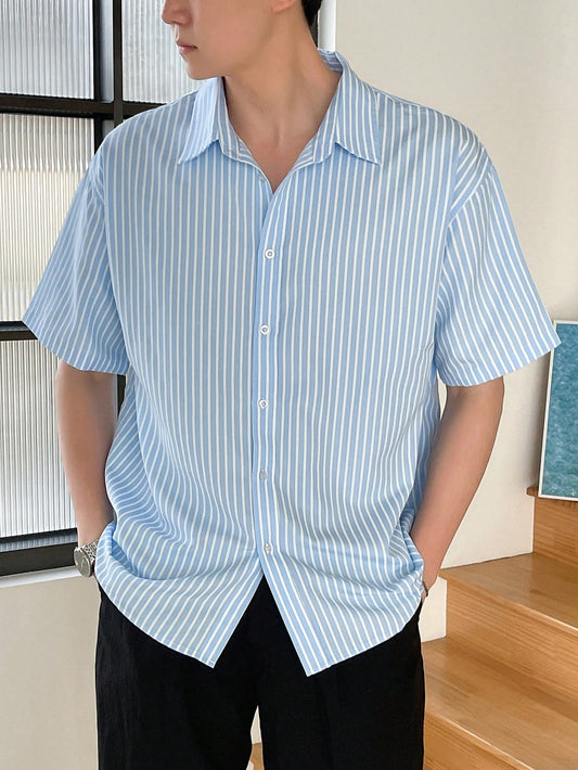 Men's Casual Fit Striped Short Sleeve Casual Shirt, Summer