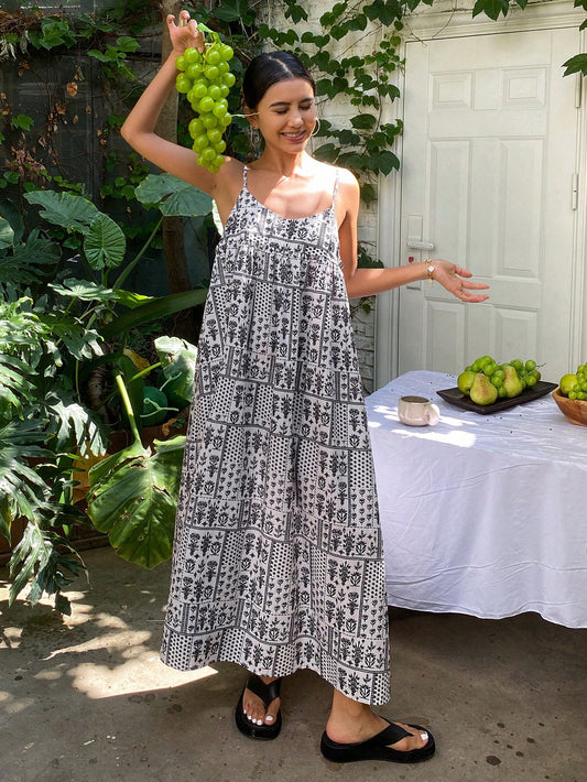 Women's Summer Casual Allover Print Spaghetti Strap Dress