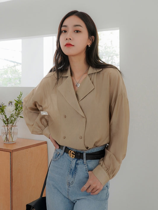 Drop Shoulder Double Breasted Blouse