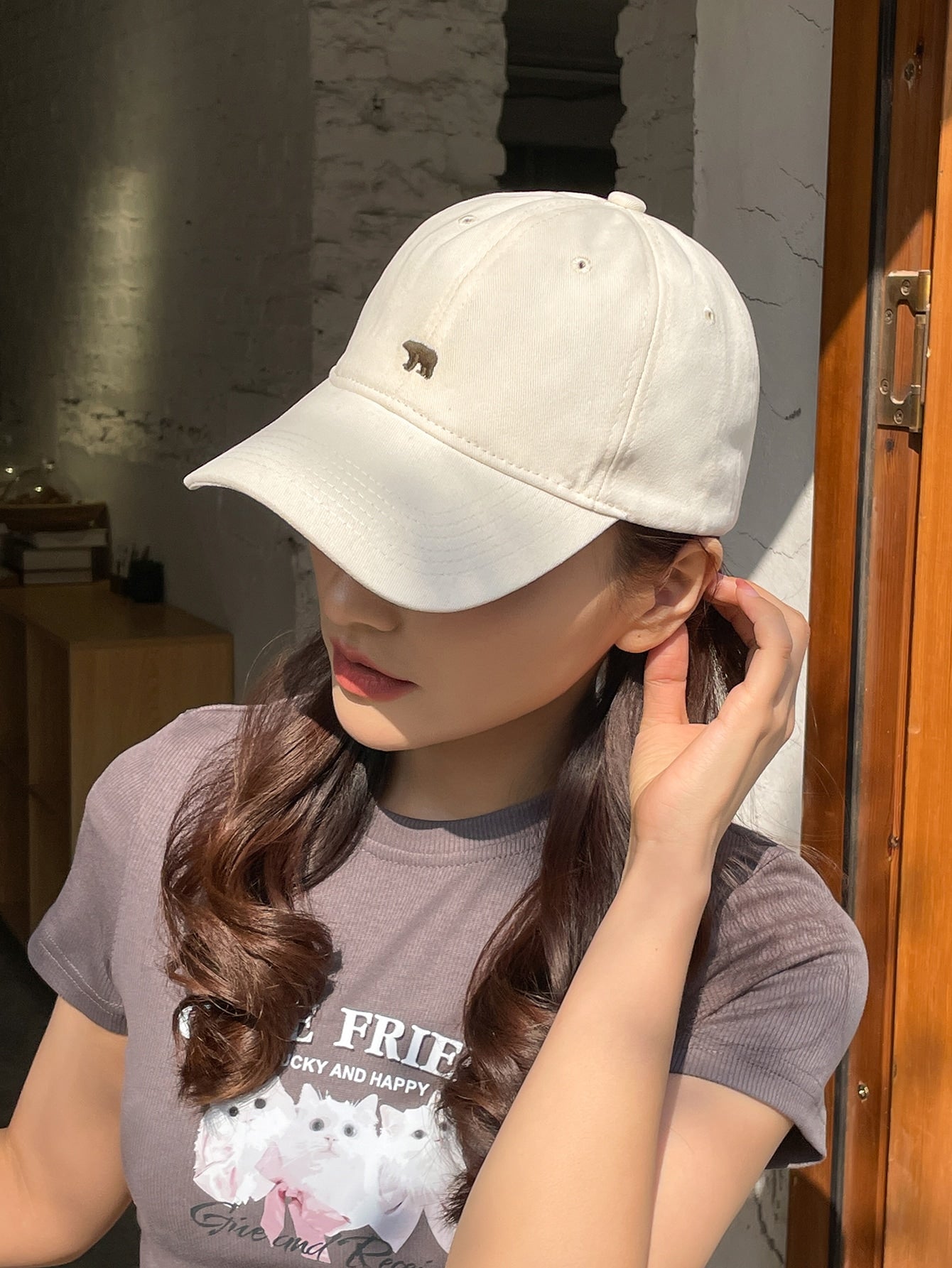 1pc Women Bear Embroidered Fashion Baseball Cap For Daily Life Casual