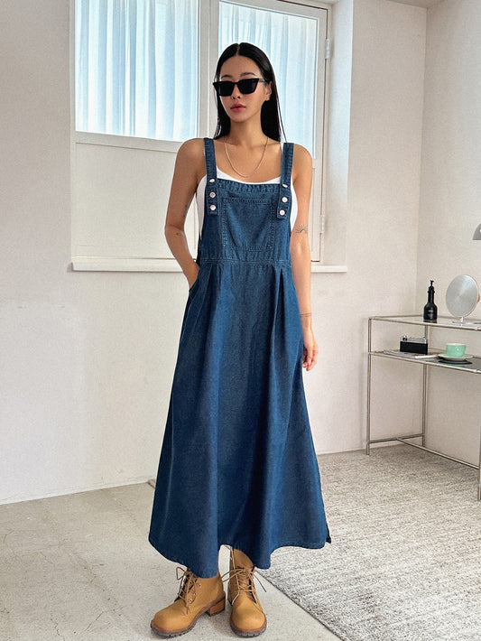 Slant Pocket Overall Dress Without Tube Top