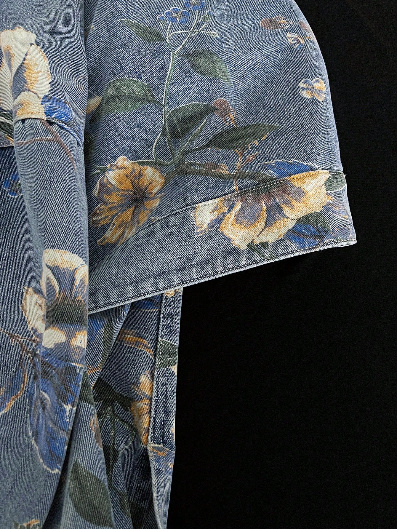 Women's Floral Printed Open-front Denim Jacket