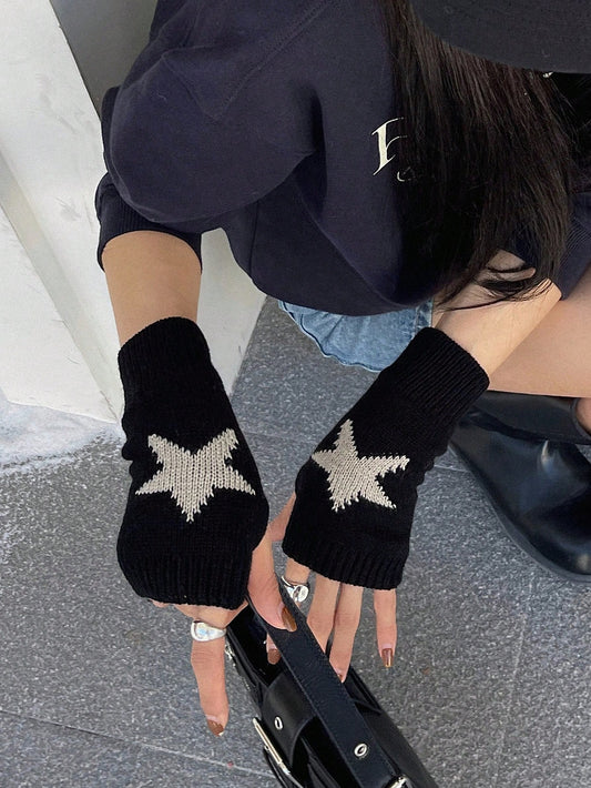Star Print Fingerless Gloves
