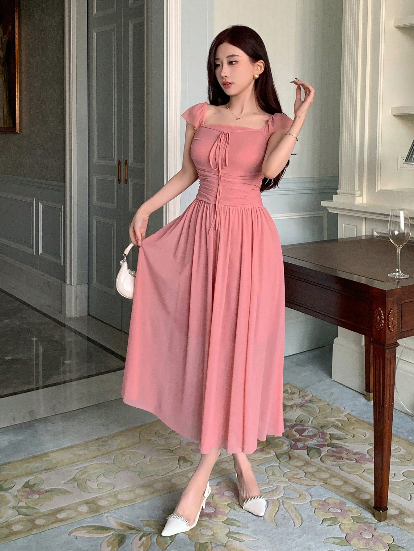 Women'S Solid Color Knot Front Dress