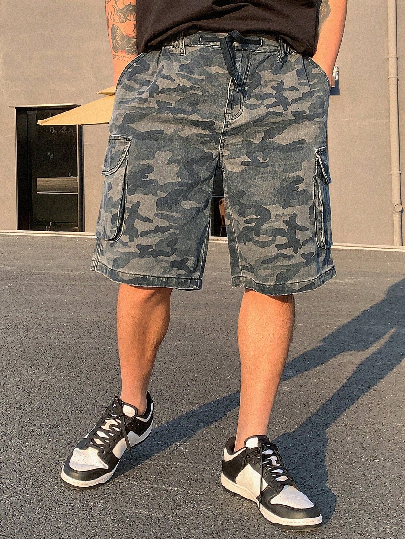 Men's Camouflage Cargo Style Camo Denim Shorts With Pockets