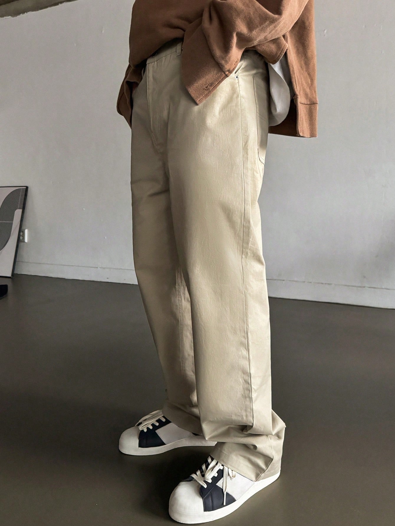 Men's Spring/Summer Plain Solid Color Zipper Pocket Pants With Built-In Belt