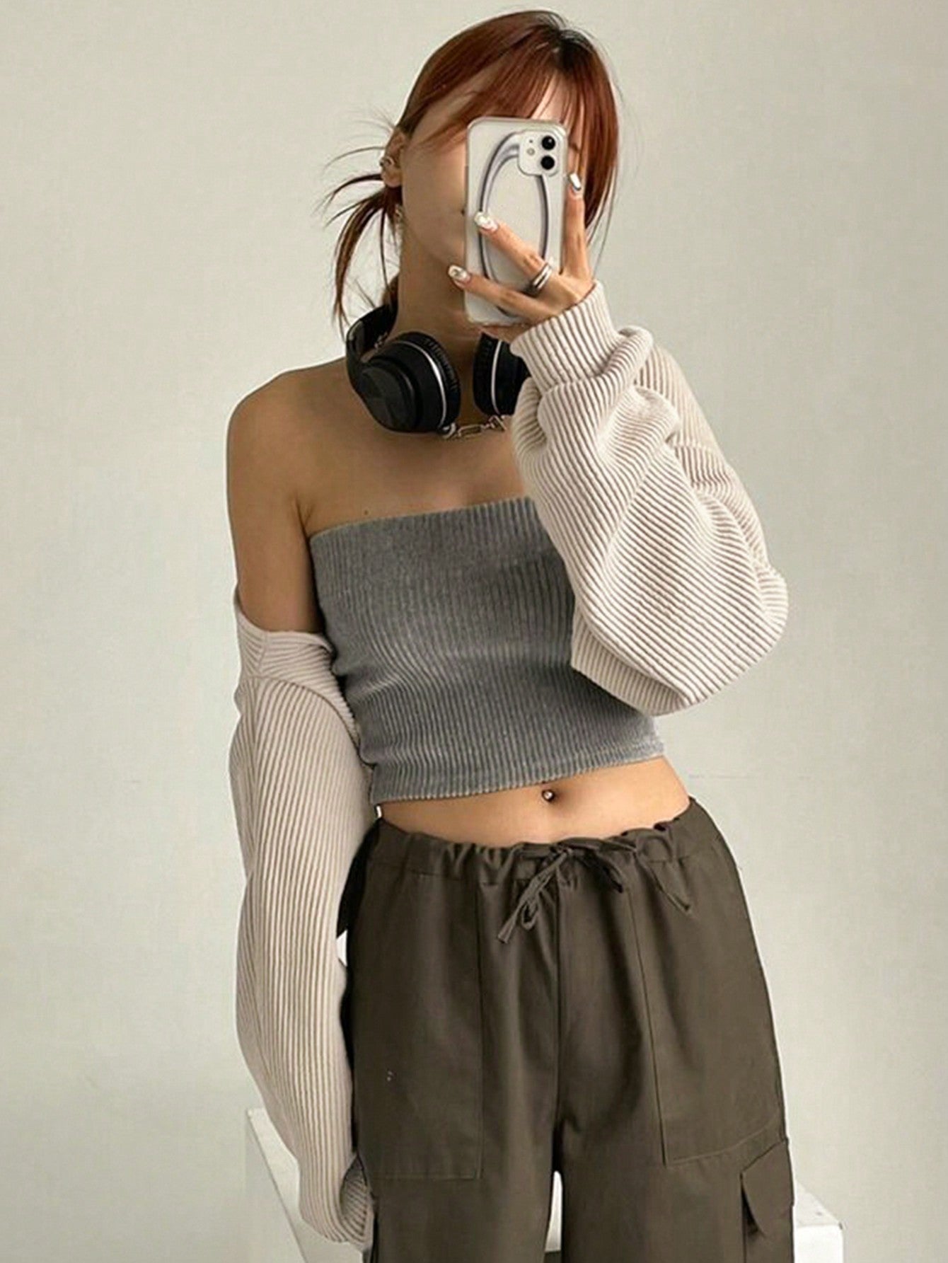 Solid Color Ribbed Long Sleeve Cropped Top