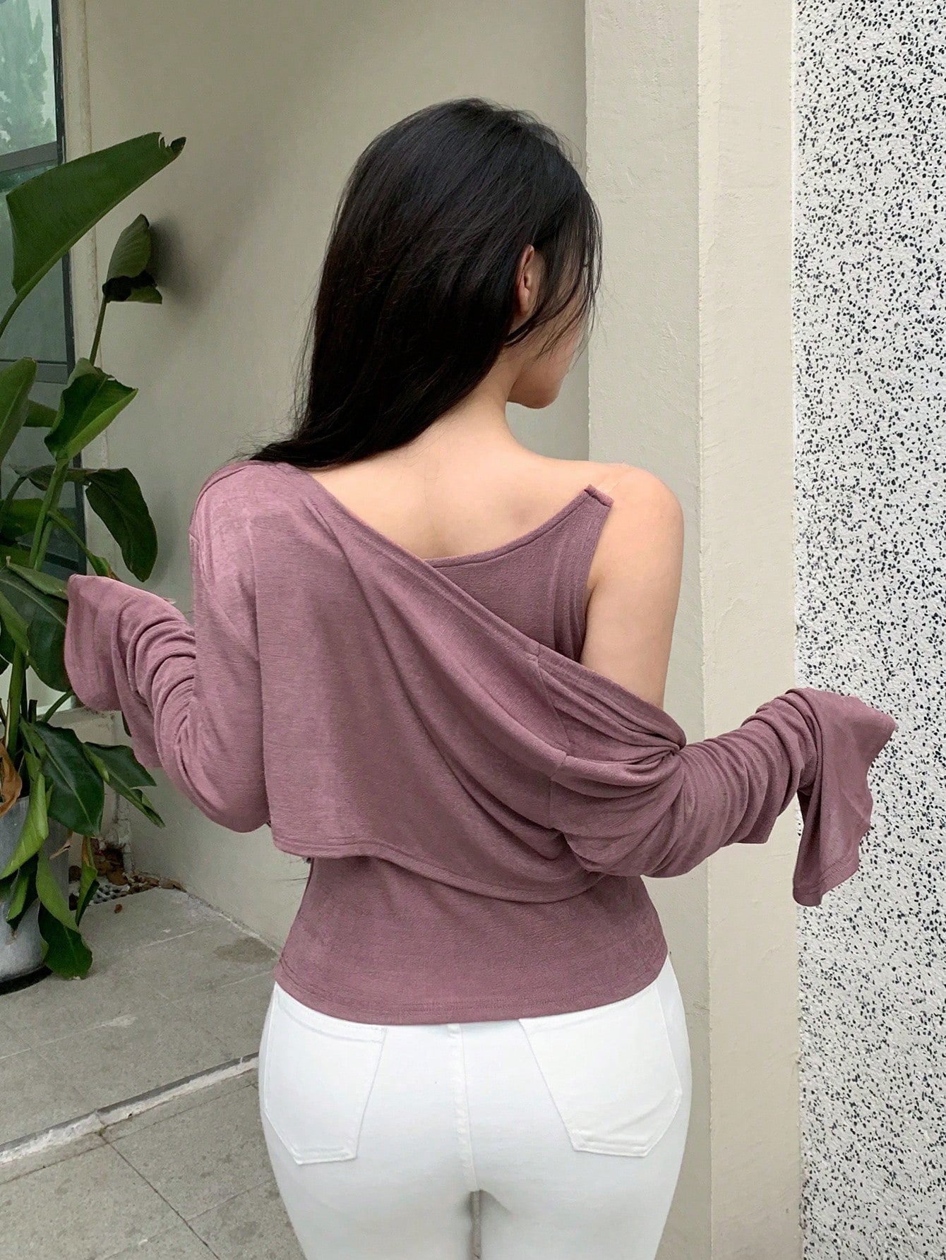Women's Plain V-Neck Camisole Top And Cardigan Long Sleeve Blouse