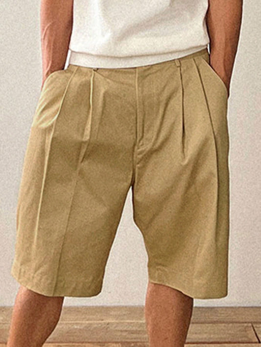 Men's Summer Solid Color Pleated Shorts
