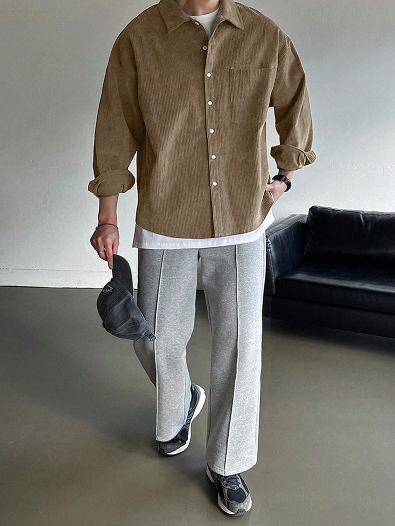 Men's Solid Color Long Sleeve Pocket Shirt
