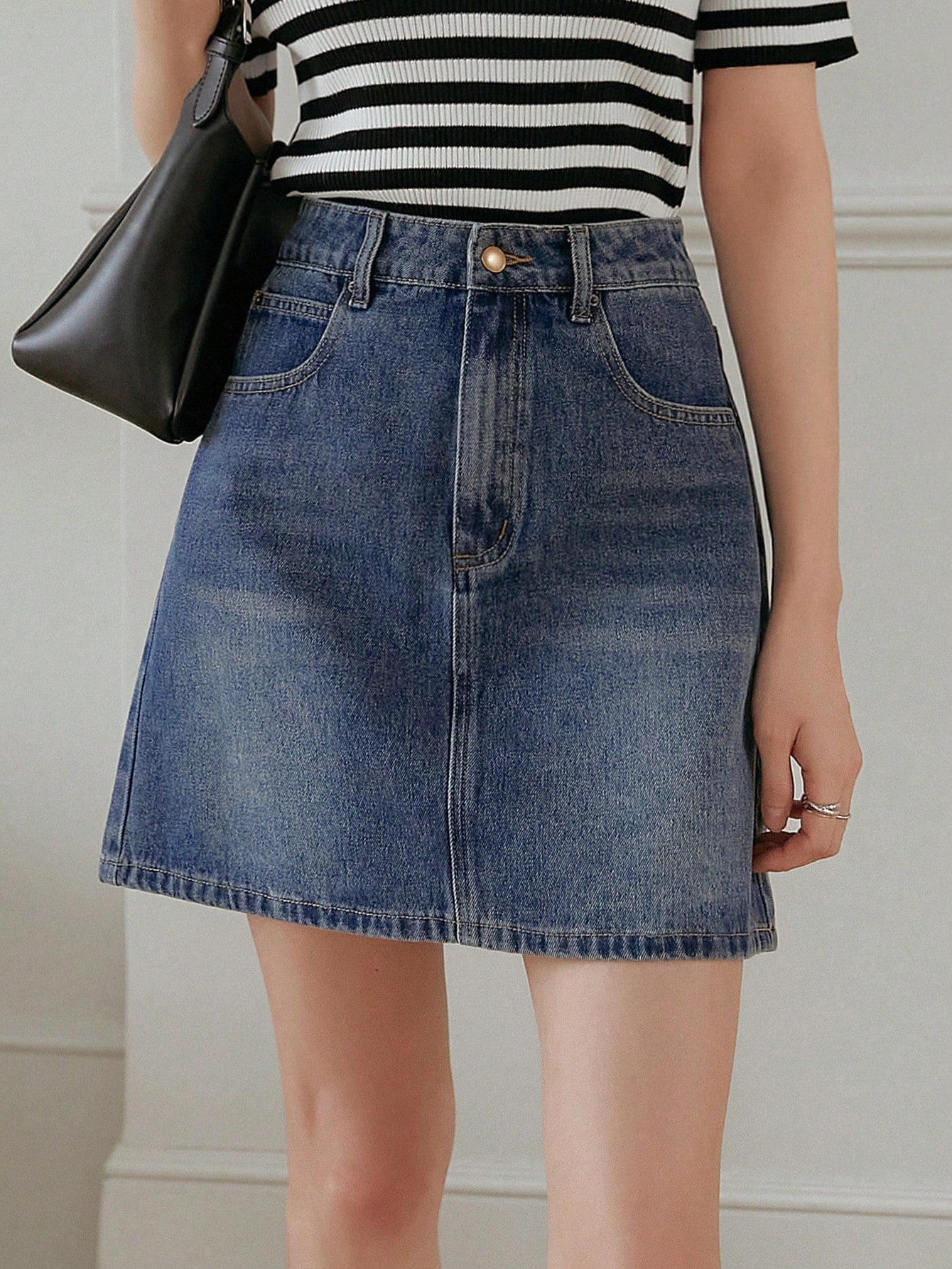High Waist Women's Denim Skirt With Pockets, A-Line Style