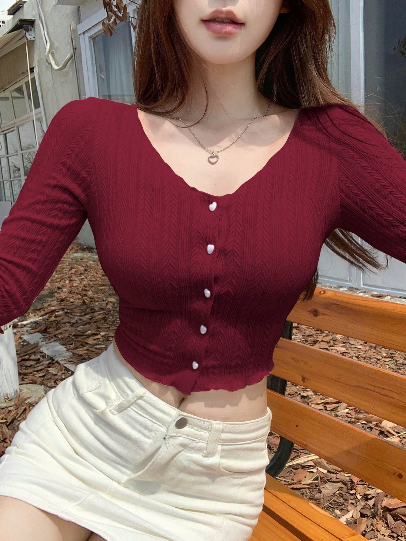 Solid Color Slim Fit Texture Button-Down T-Shirt