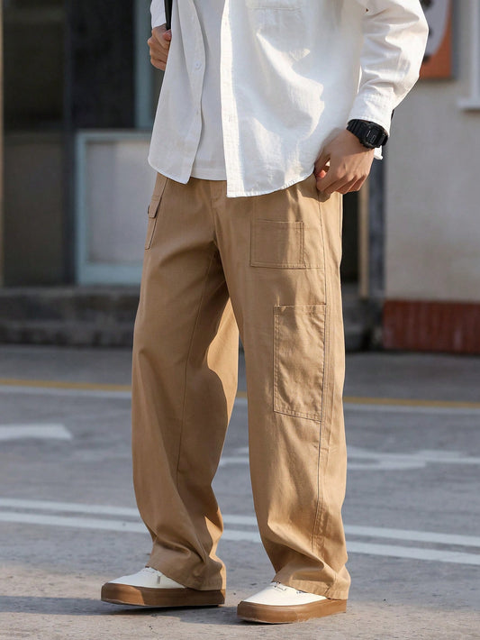 Men's Solid Color Autumn/Winter Casual Work Pants With Pockets