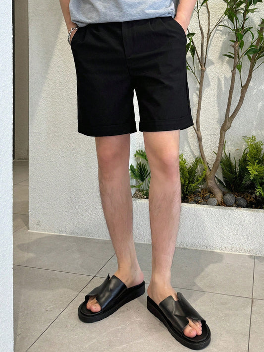 Men's Solid Color Pleated Casual Shorts For Summer