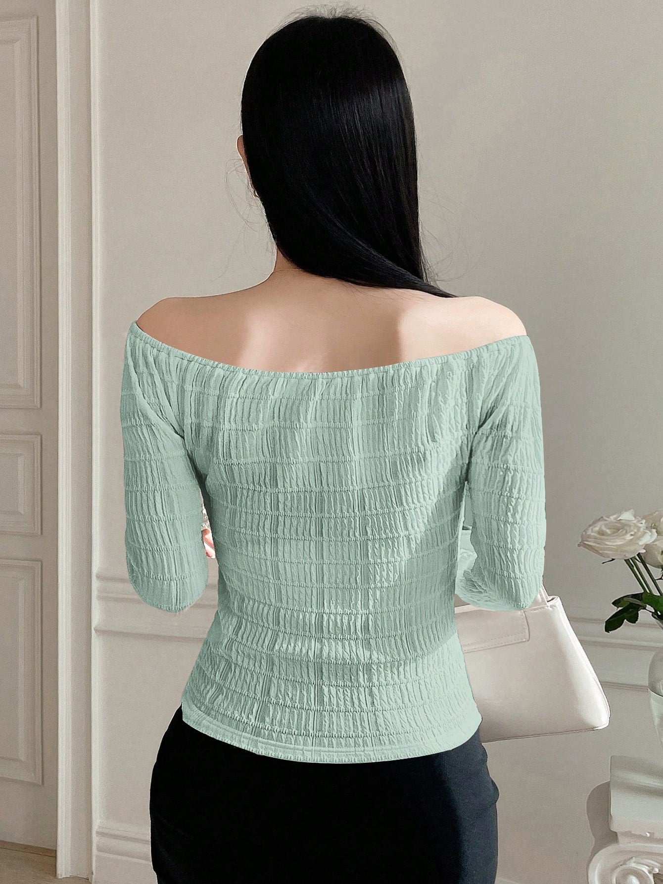 Women's Off Shoulder Solid Color Casual All-Match Long Sleeve T-Shirt For Spring And Summer