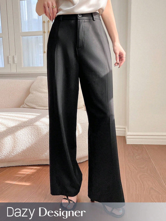 Women's Elegant Black Wide-Leg Suit Pants