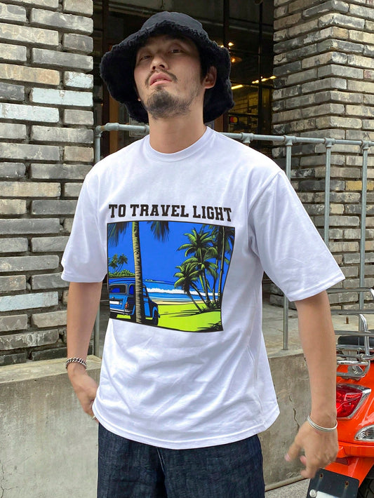 Men's Tropical Letter Printed T-Shirt For Summer