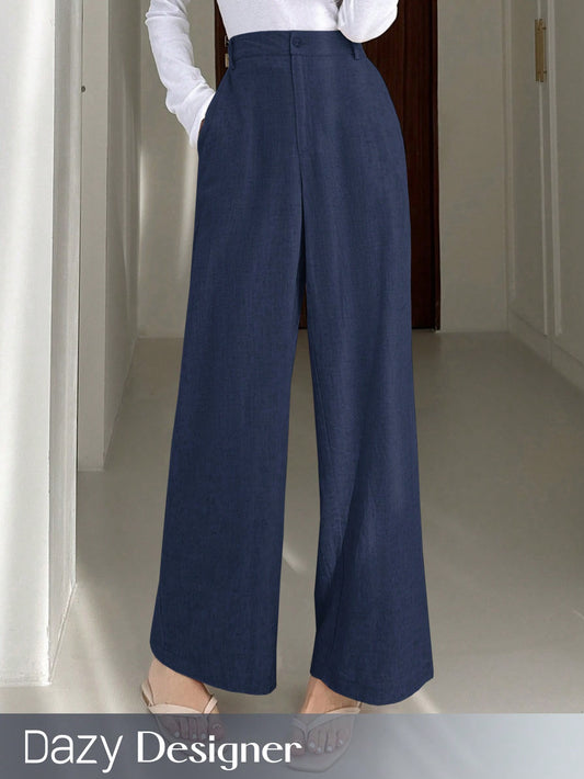 Women's Solid Color Loose Fit Casual Straight-Leg Suit Pants