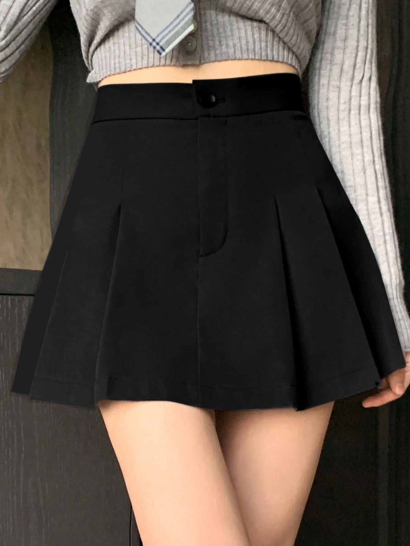 Women's Solid Color High Waist Pleated Mini Skirt