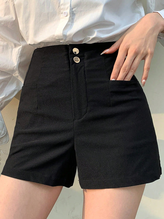 Women's Solid Color Casual Shorts With Pockets