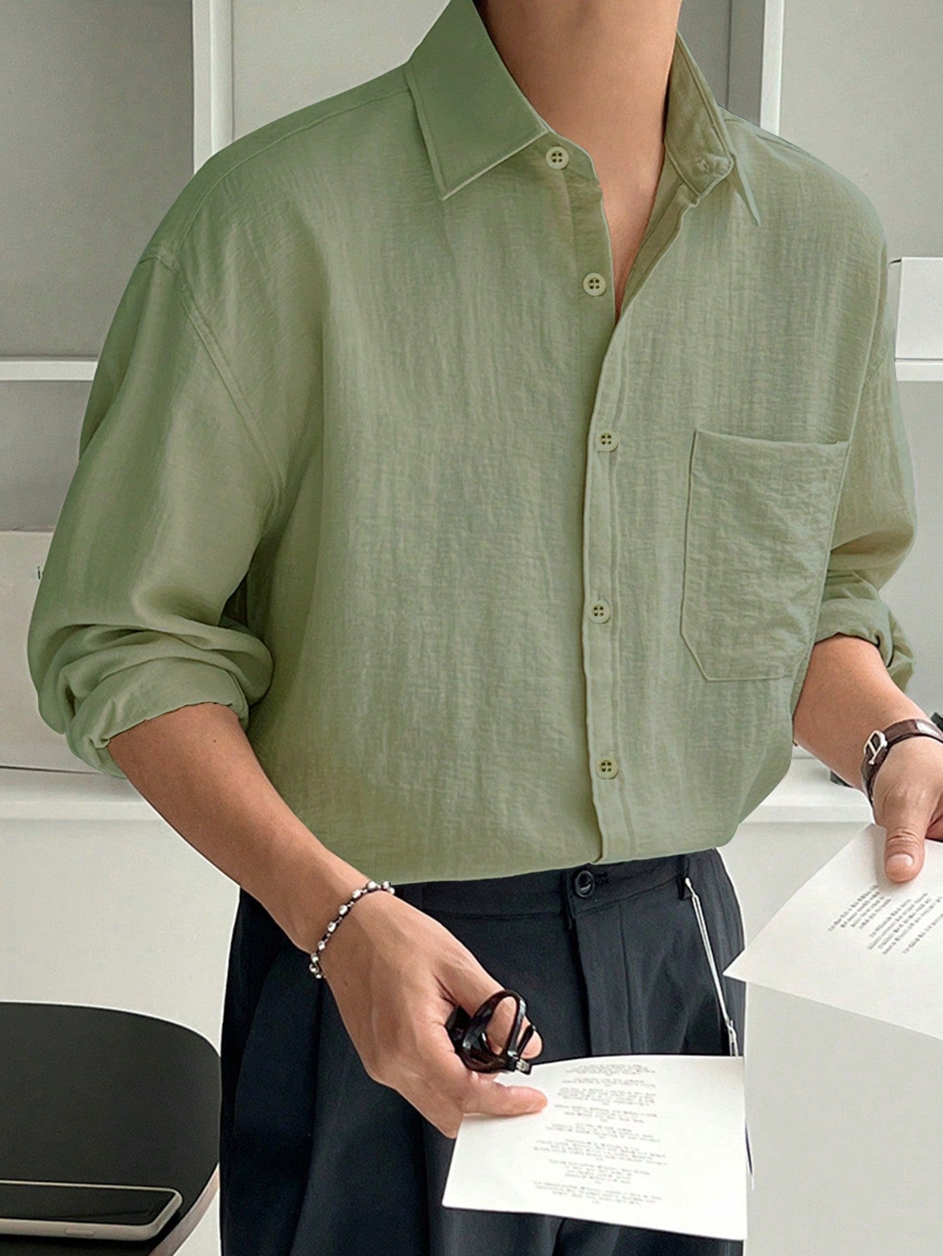 Men's Plain Collared Casual Daily Wear Simple Shirt
