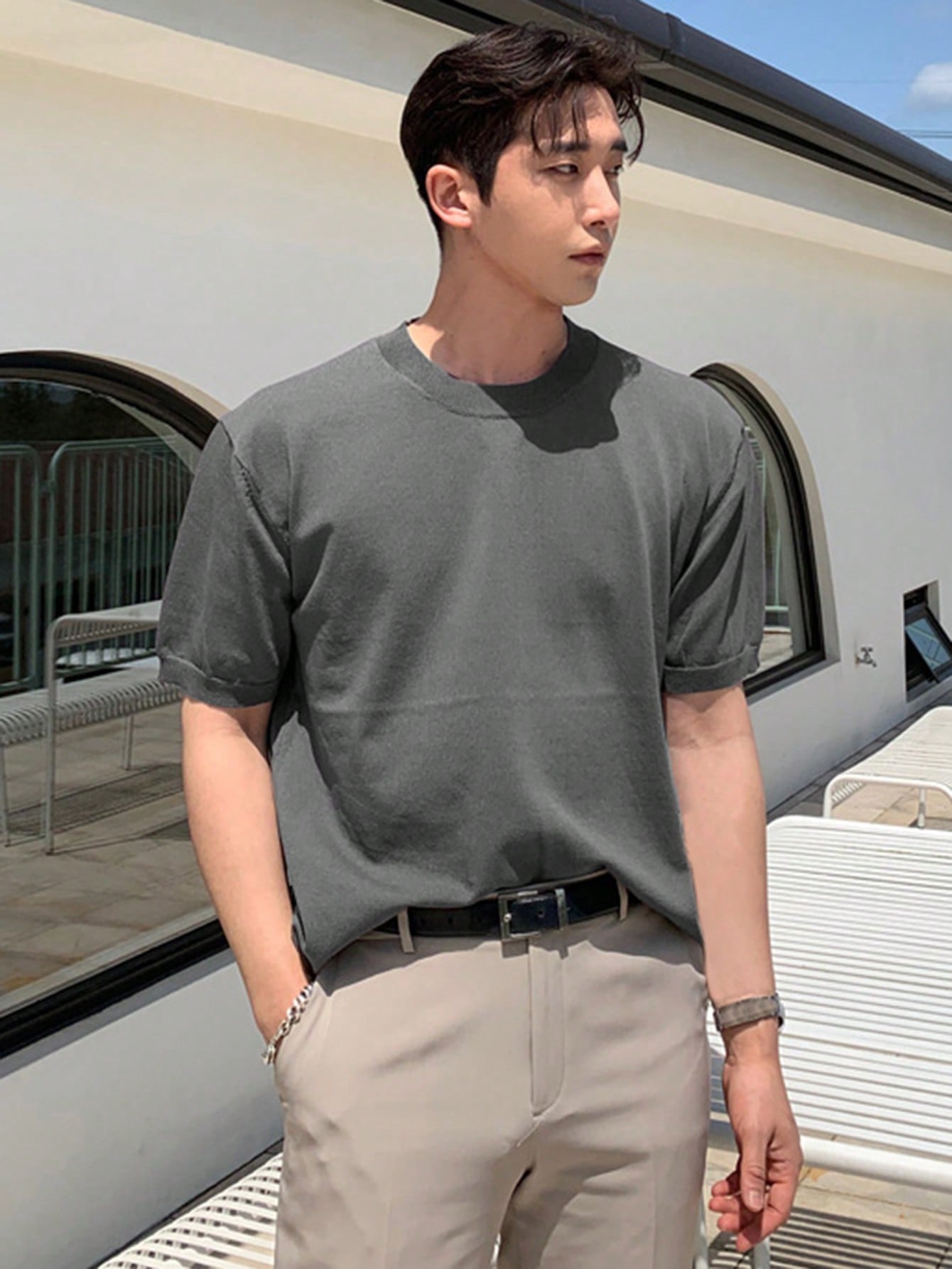 Men's Summer Solid Color Knitted Shirt