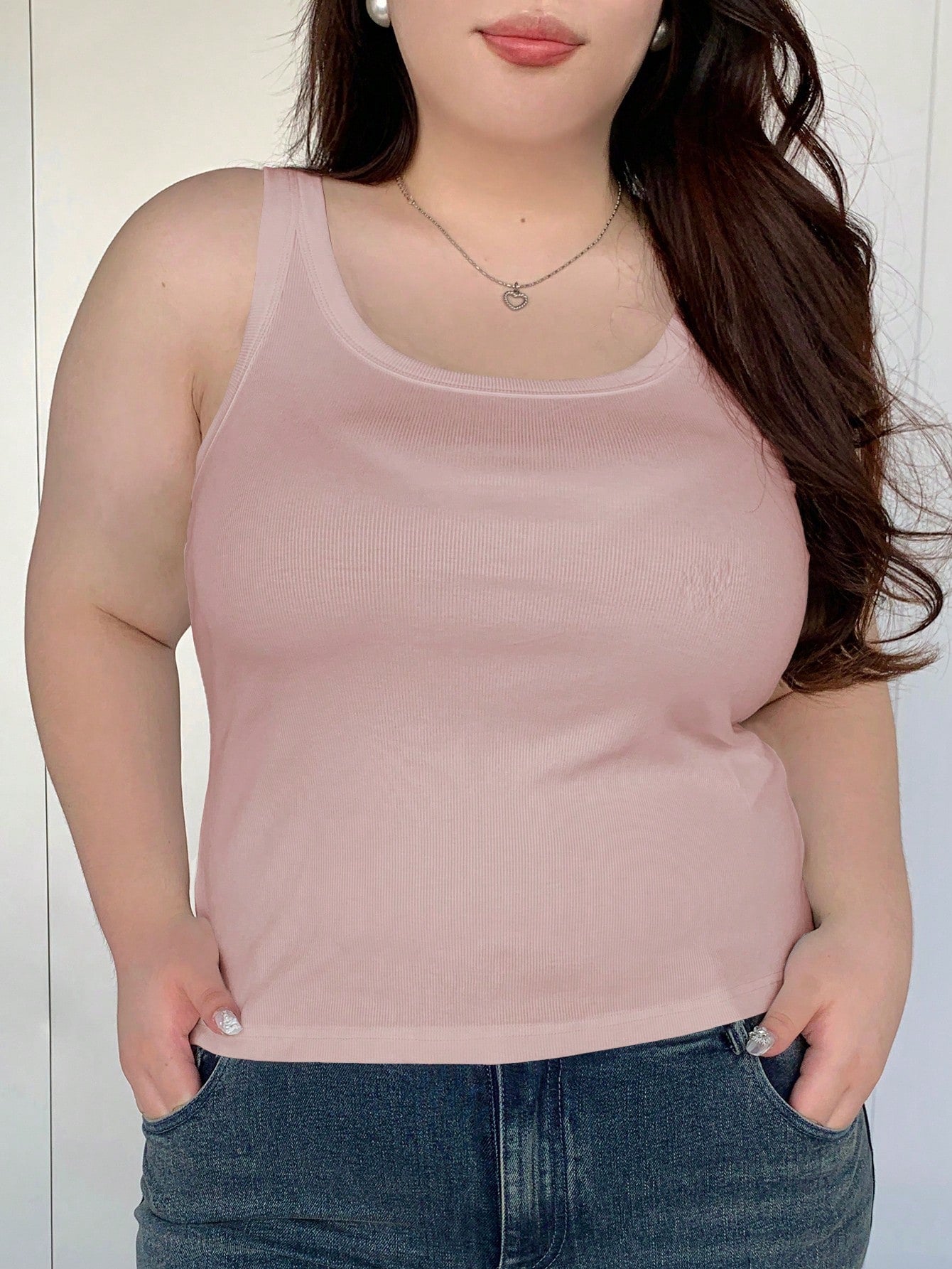 Plus Size Women's Fashionable Slim Fit Solid Color Tank Top For Summer
