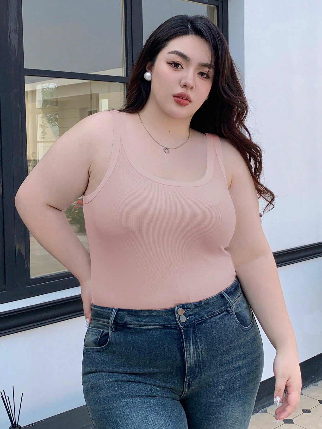 Plus Size Women's Fashionable Slim Fit Solid Color Tank Top For Summer
