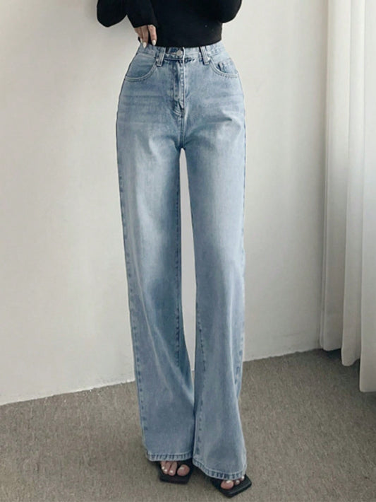 Women's Washed Casual Straight Jeans