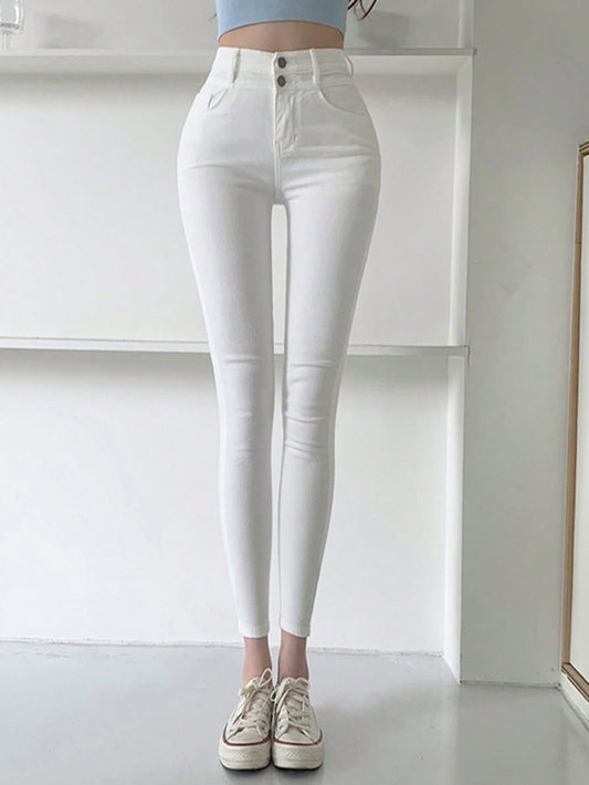Women's Slim Fit White Denim Pants With Pockets