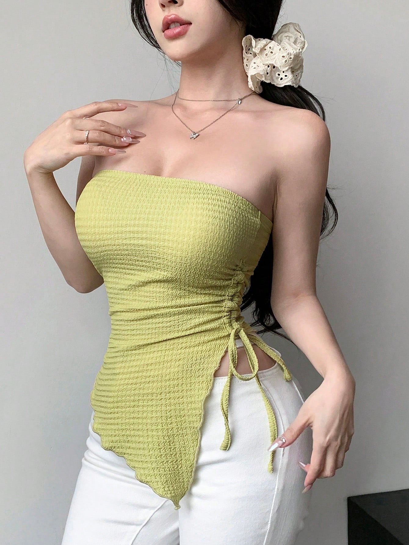 Women Asymmetrical Pleated Slim-Fit Bustier Top With A Design Sense