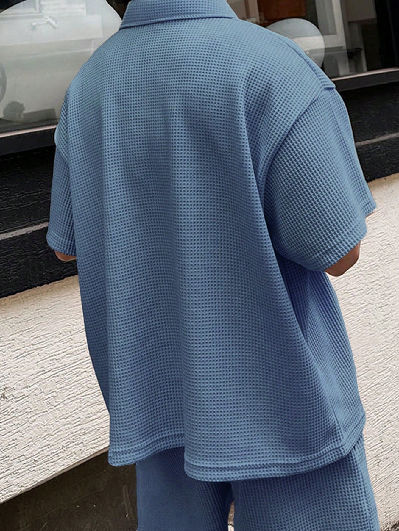 Men's Solid Color Polo Collar Short Sleeve T-Shirt And Pocket Design Shorts Set For Summer