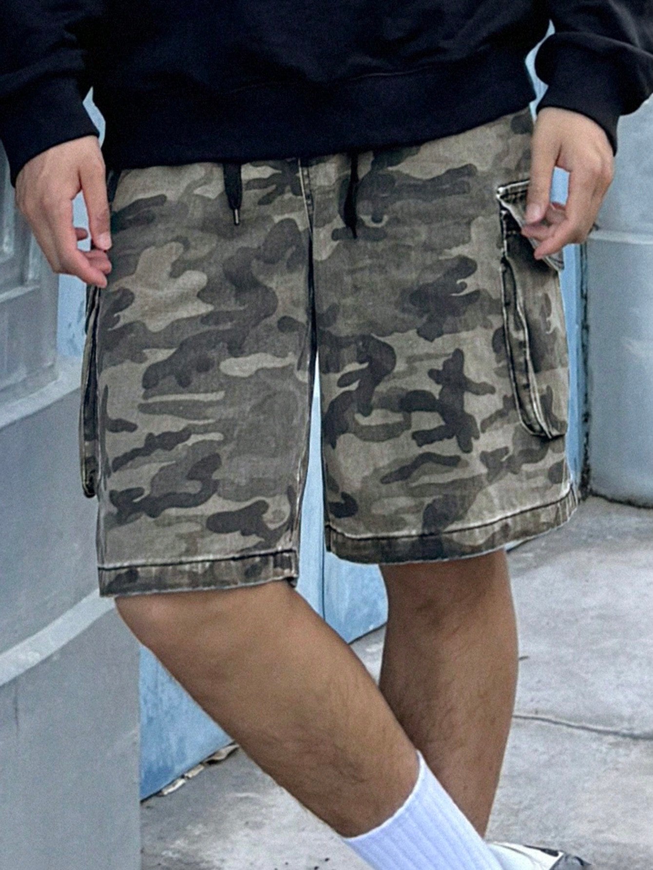 Men's Camouflage Cargo Style Camo Denim Shorts With Pockets